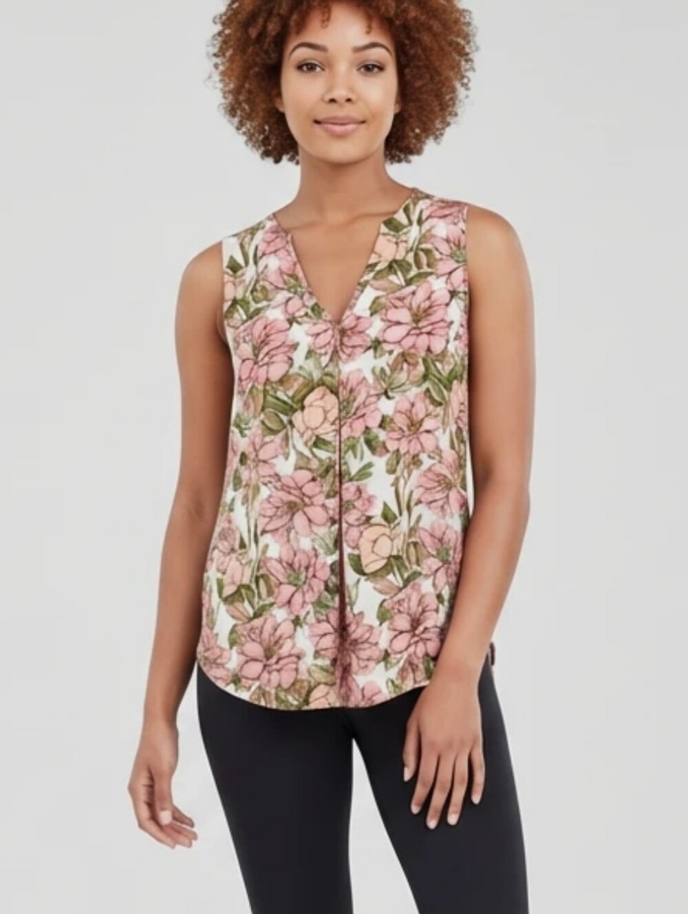 Rose & Olive pink and green floral tunic track top size XS